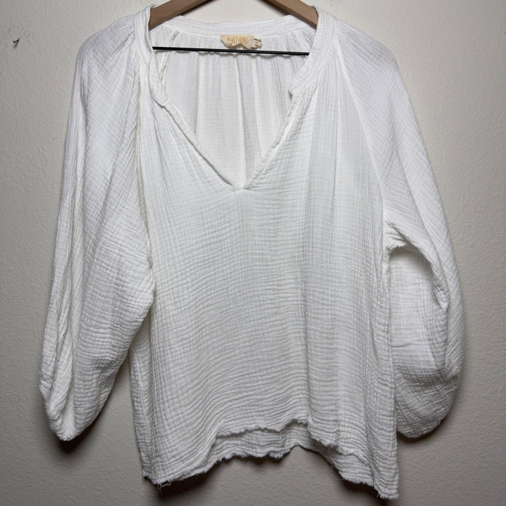 Nation LTD Women Roamance Cotton Gauze Top Medium White Boho Western
